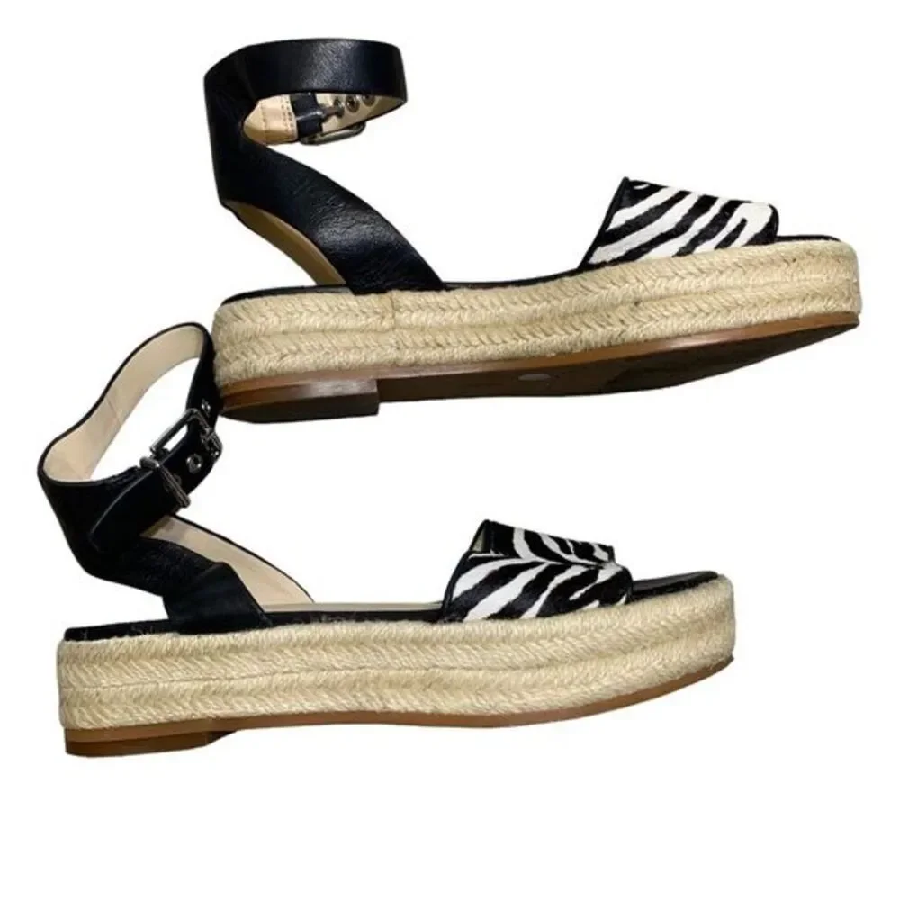 Vince Camuto Espadrille Sandals Womens 6 Black Zebra Print Platform Buckle Strap